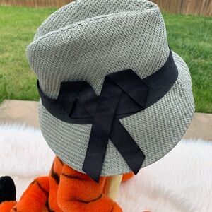 Deena & Ozzy Gray Fedora Hat Black Ribbon Band & Bow Detail Collapsible Travel